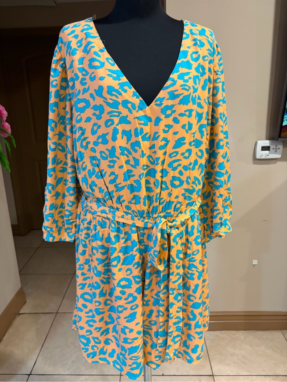 Turquoise Leopard-Print V-Neck Romper